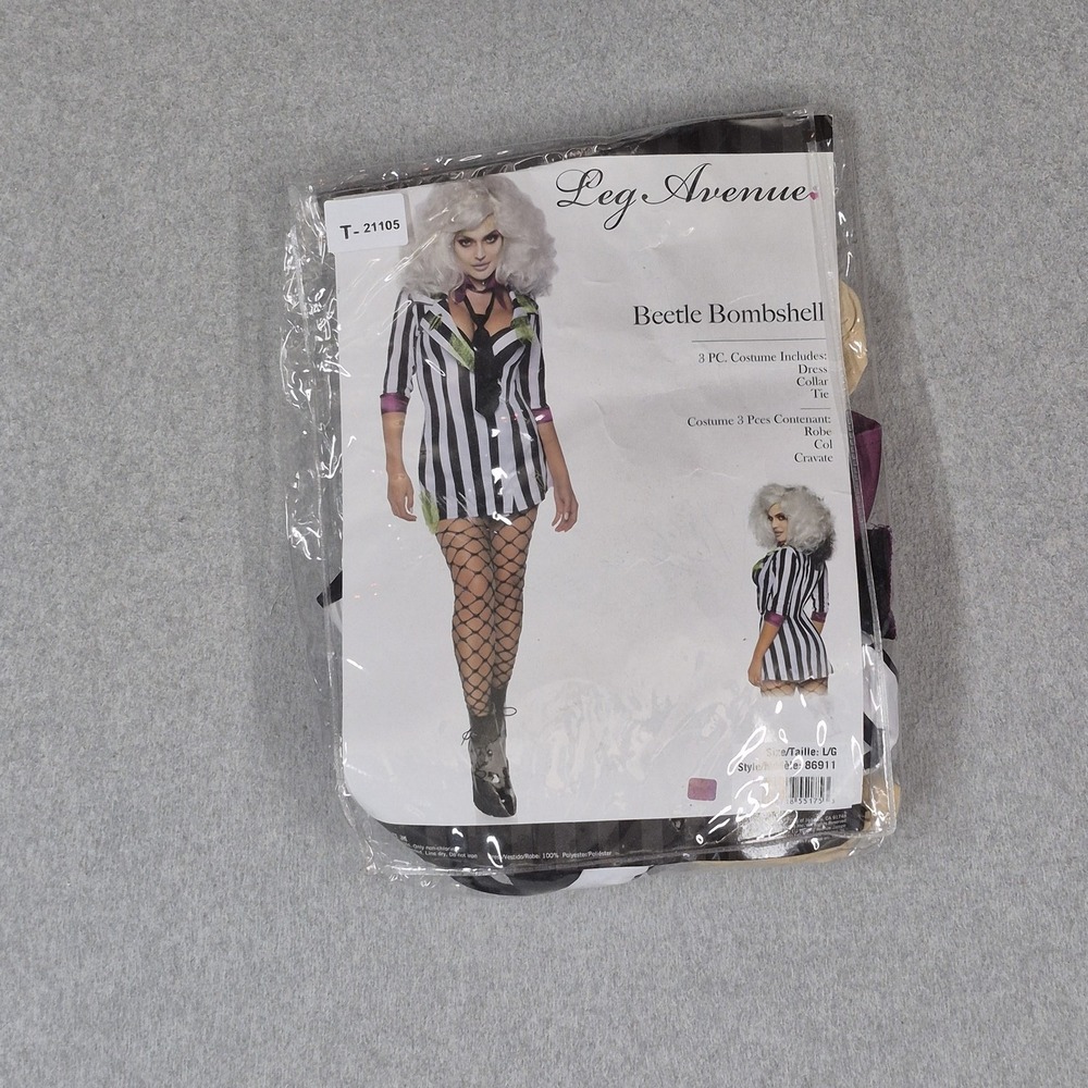 Leg Avenue Women Costume Dress Large Black Striped Beetle Juice Bombshell NWT